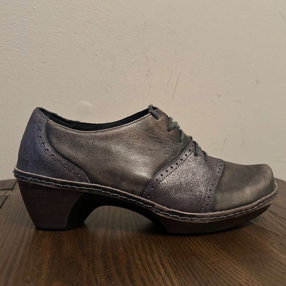 Naot Womens‎ Metallic Gray Leather Lace Up Oxford Block Heel Besalu Shoes 39 L8